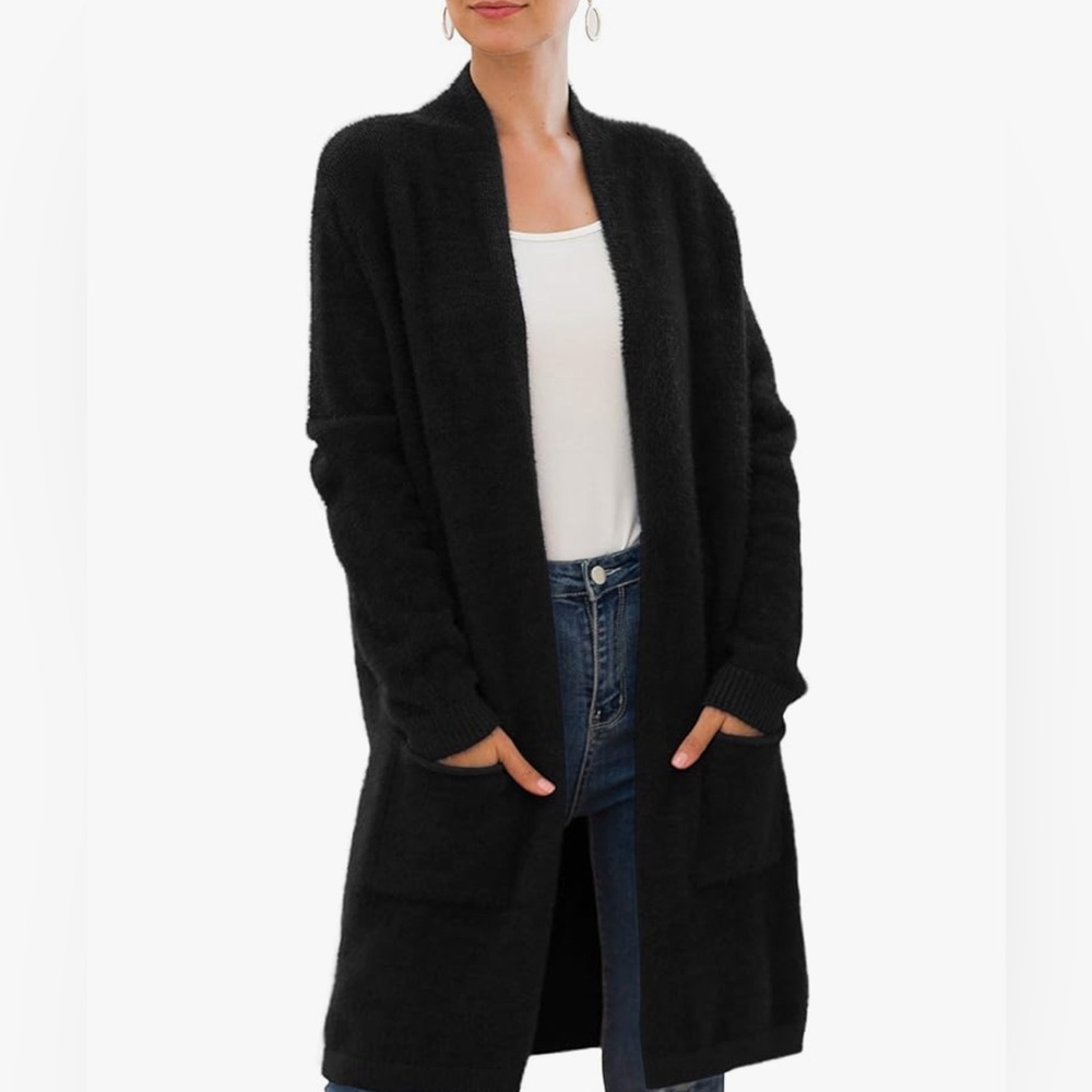 Qixing Open Front Knit Cardigan Long Sleeve Plush, Size Medium